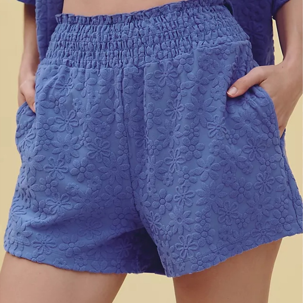 New Anthropologie Blue Flower Terry Toweling Shorts M